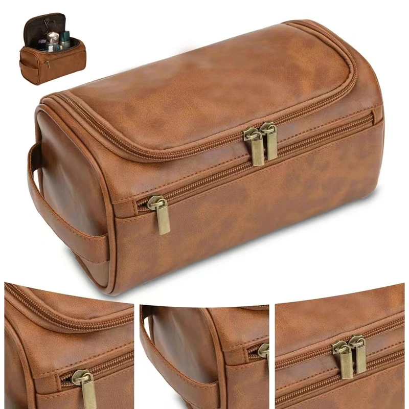 Trousse de toilette homme en simili cuir avec crochet