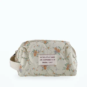 Petite trousse matelassée fleurie – Crème à fleurs