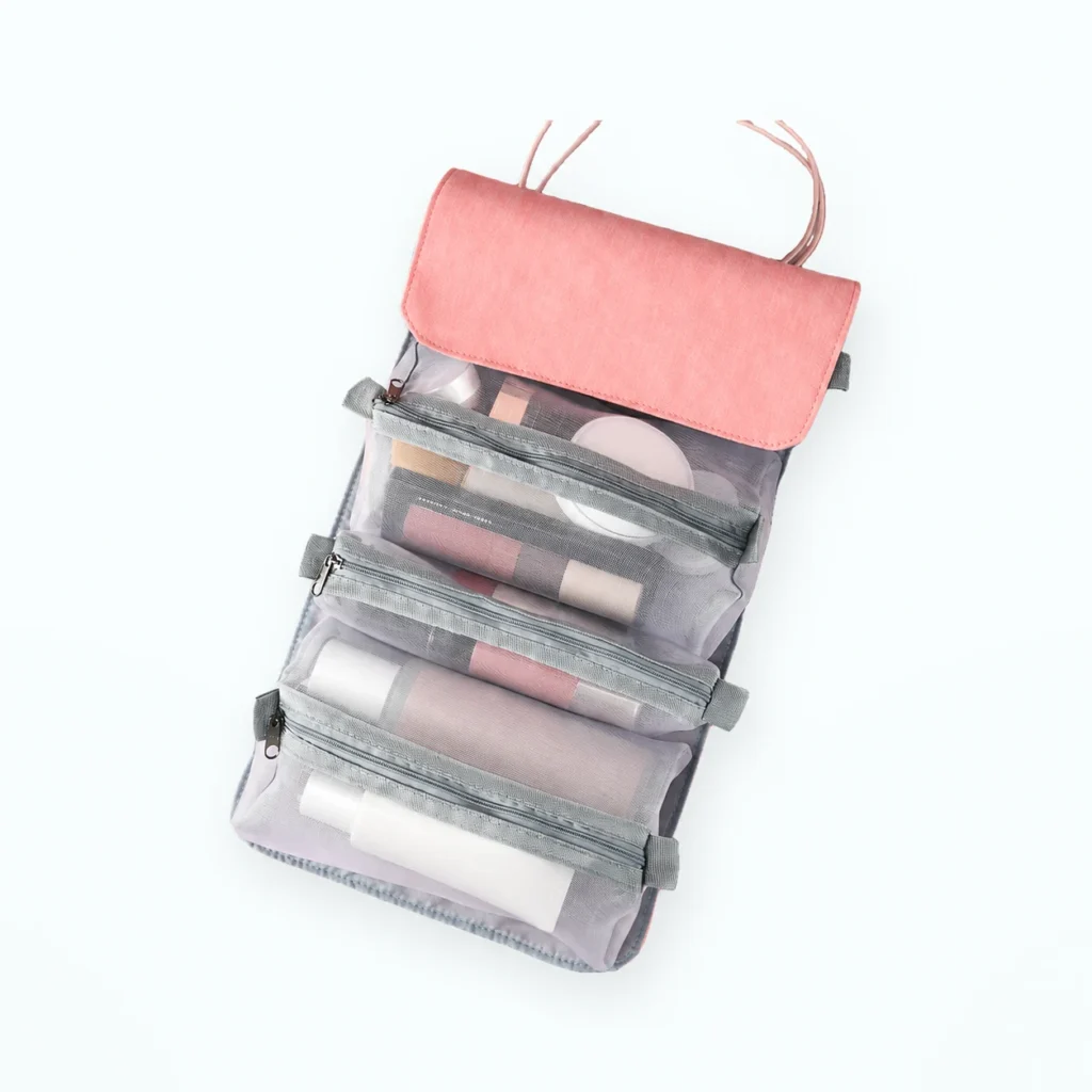 Trousse à suspendre 4 pochettes détachables – Rose