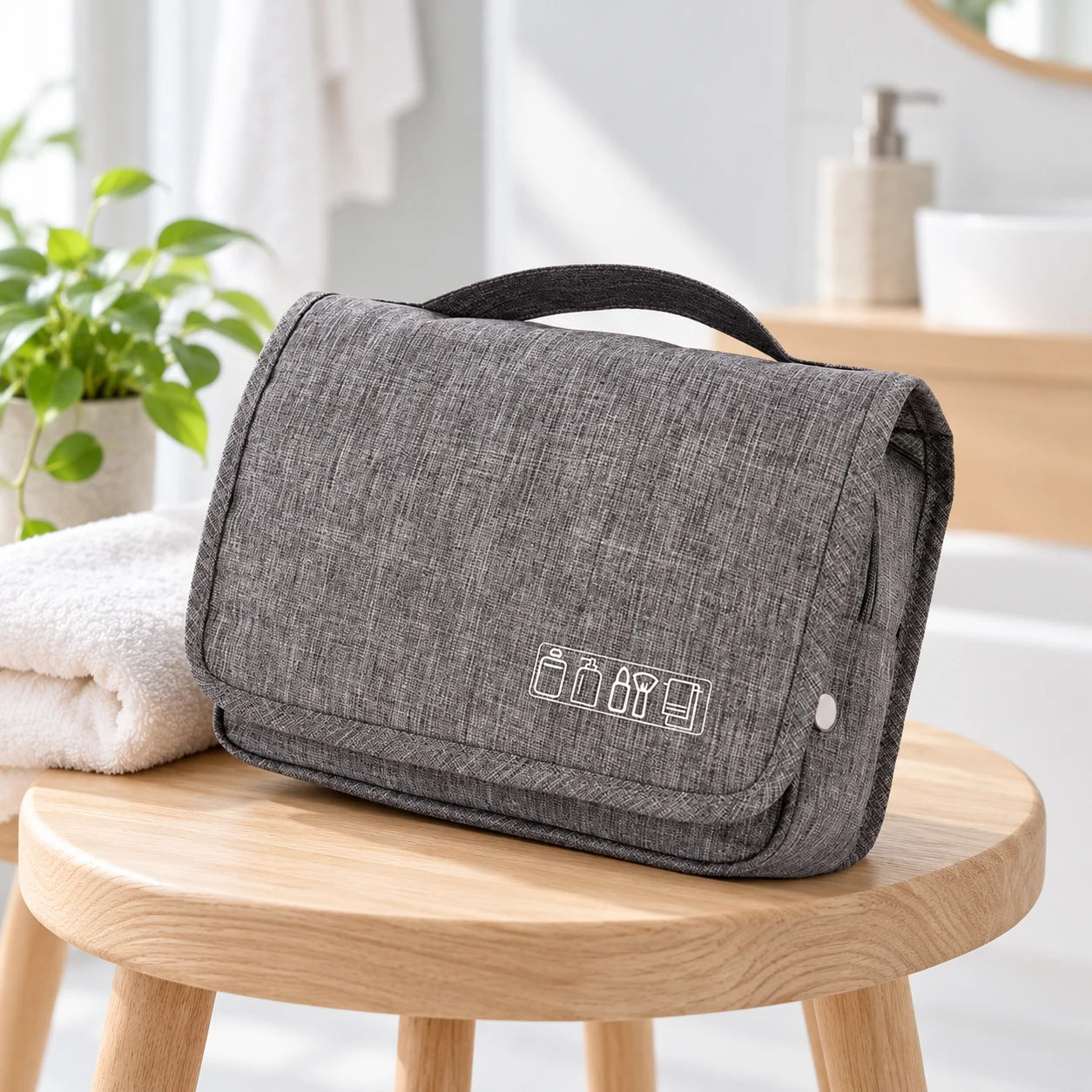 Trousse de toilette à suspendre 4 compartiments en situation