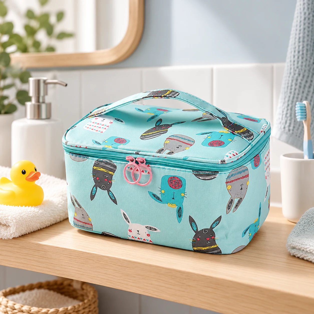Trousse de toilette enfant motif lapins en situation