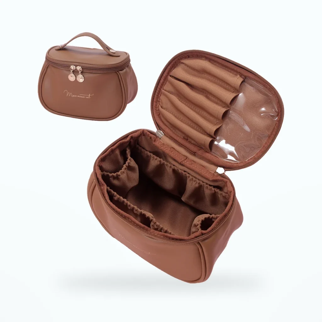 Trousse de toilette femme simili cuir – Caramel