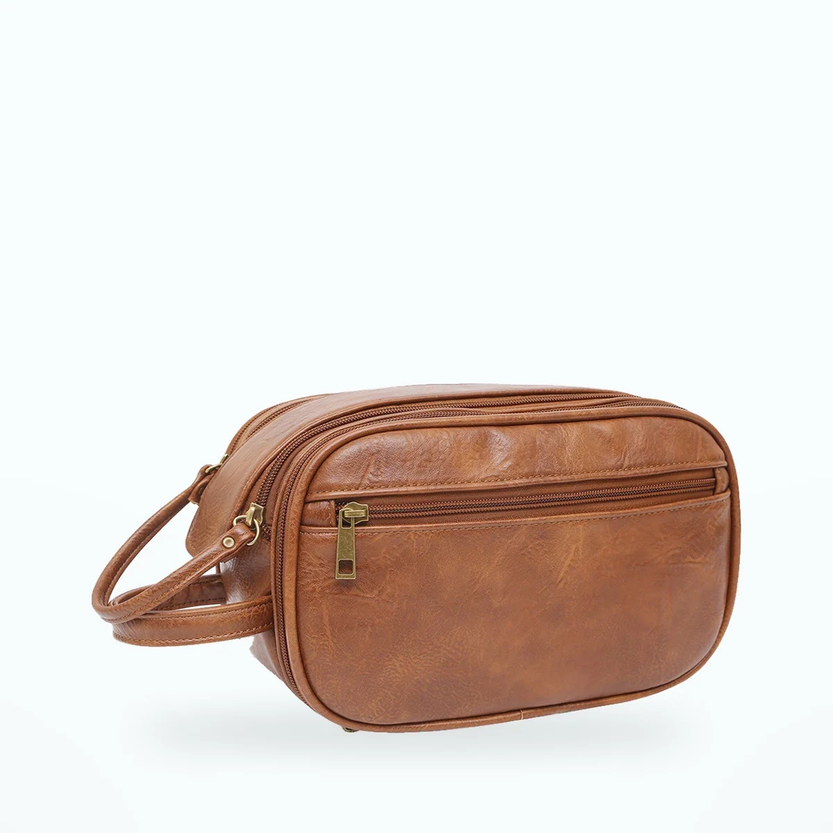 Trousse de toilette homme simili cuir – Marron