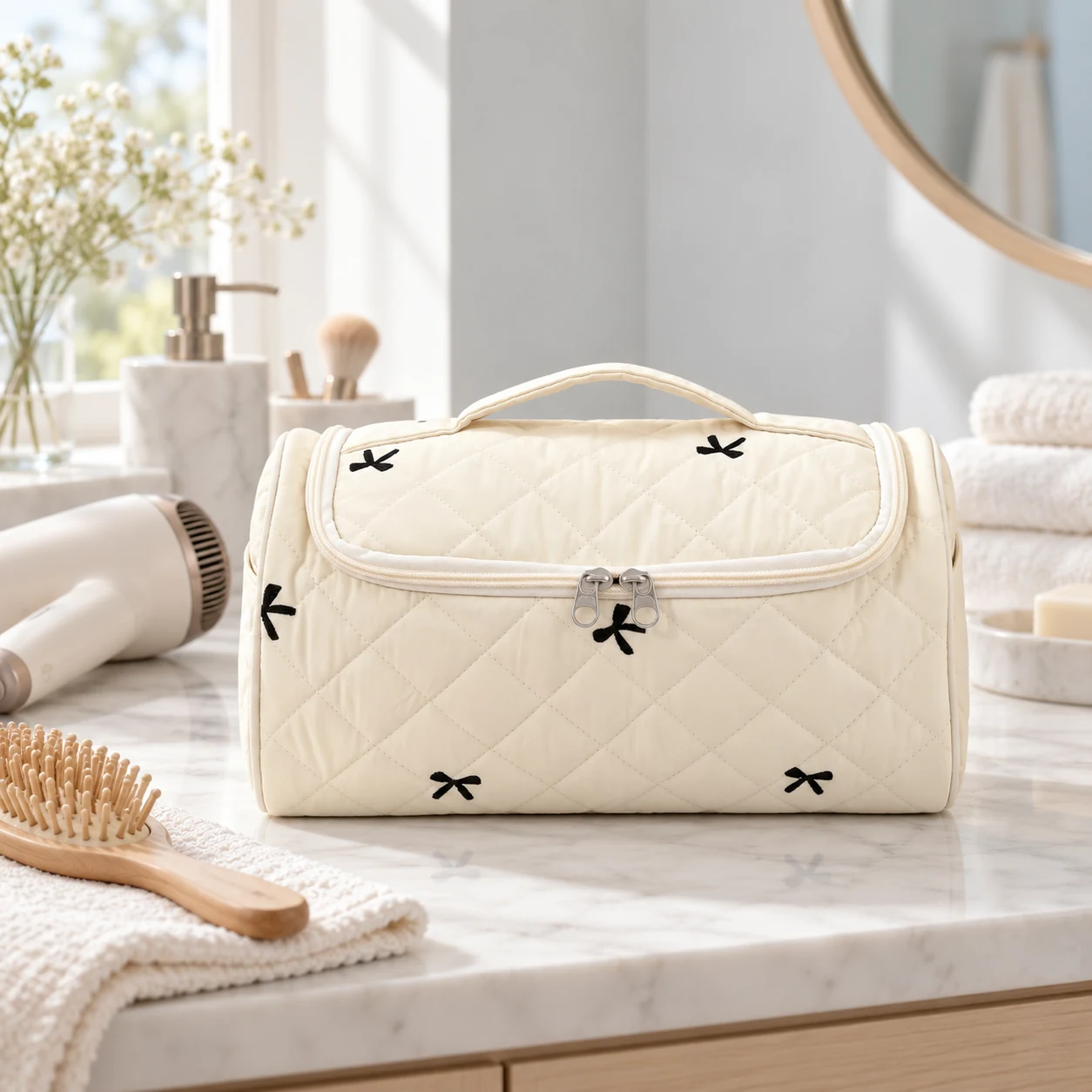 Trousse de toilette matelassée à suspendre en situation