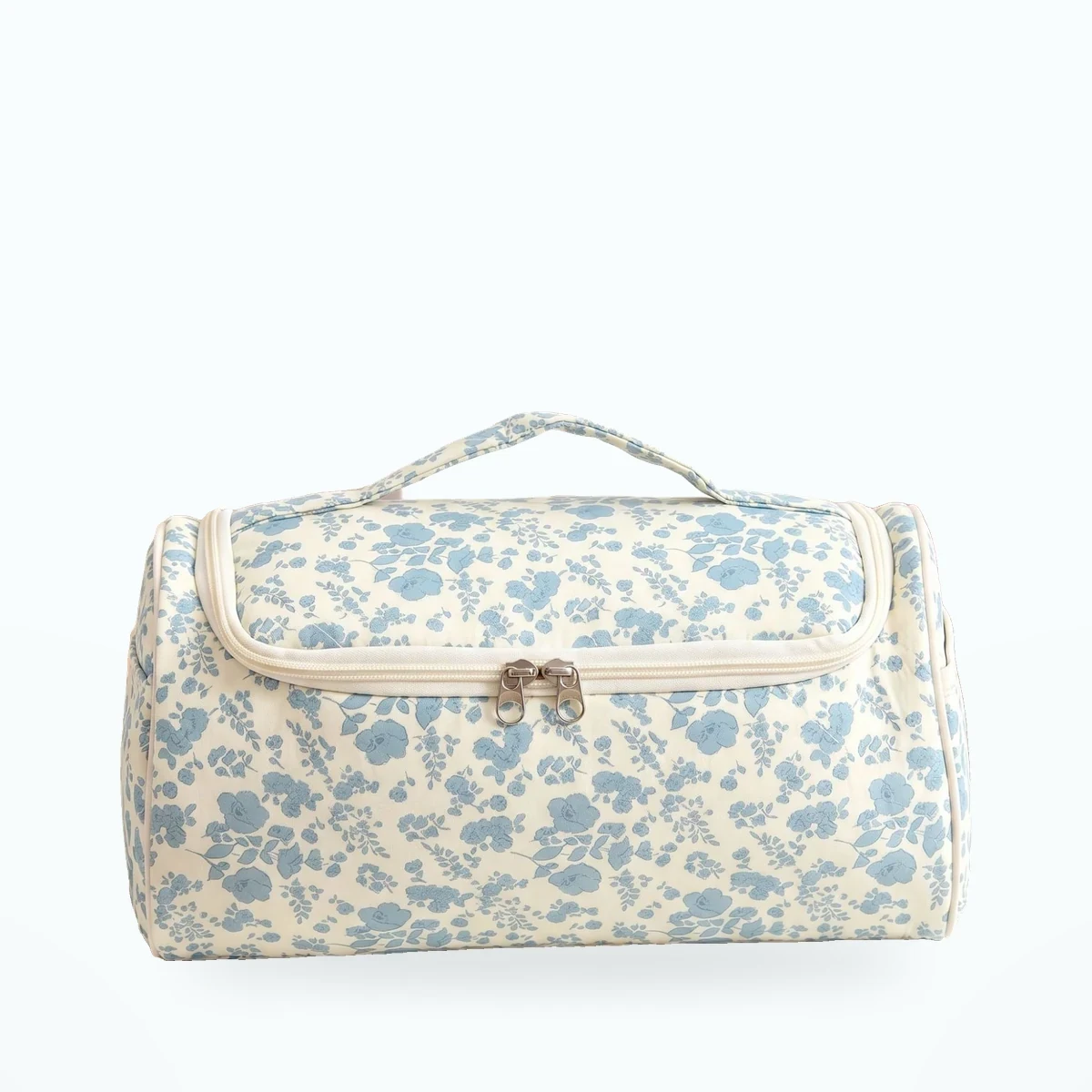 Trousse de toilette matelassée à suspendre – Fleurs bleues