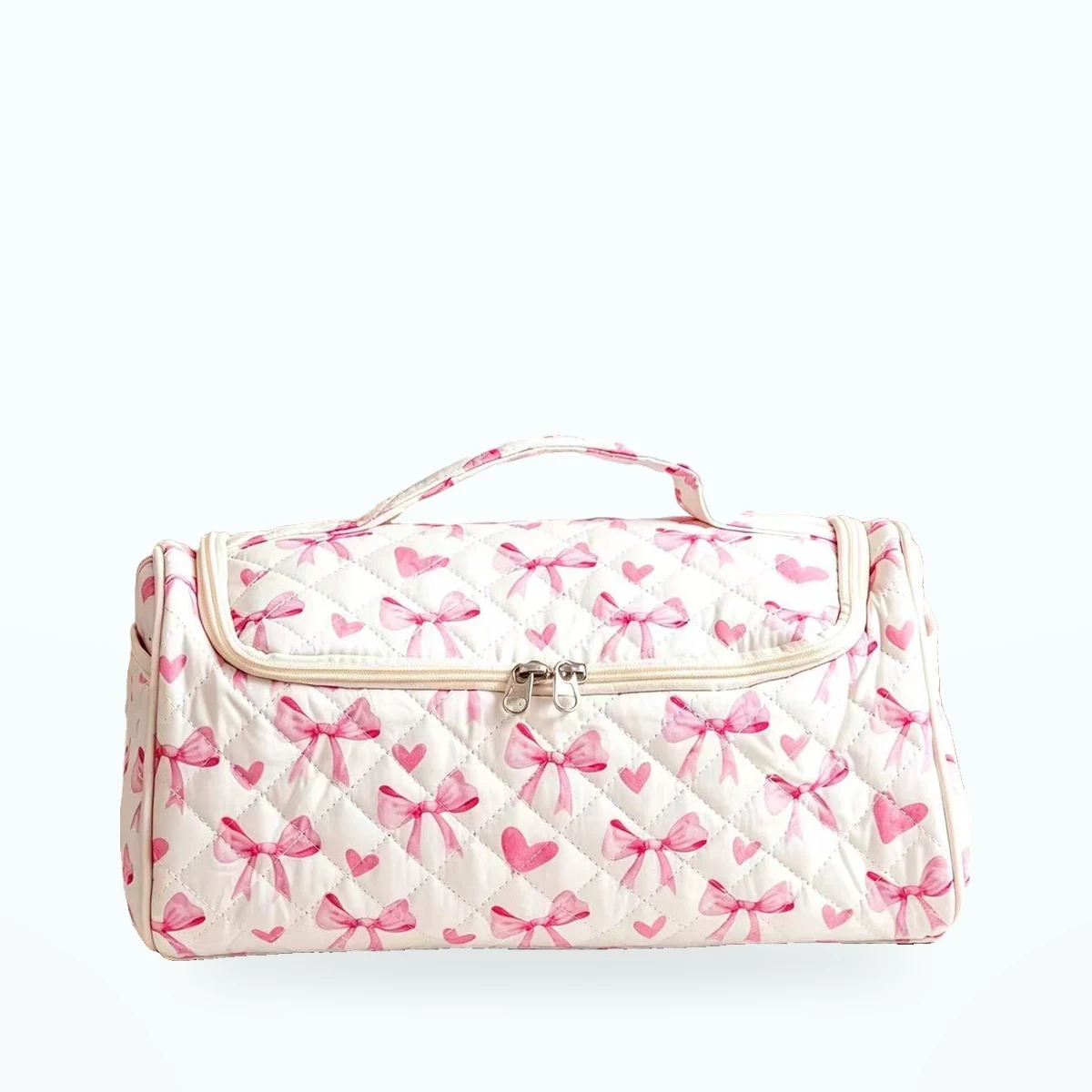 Trousse de toilette matelassée à suspendre – Nœuds roses 1