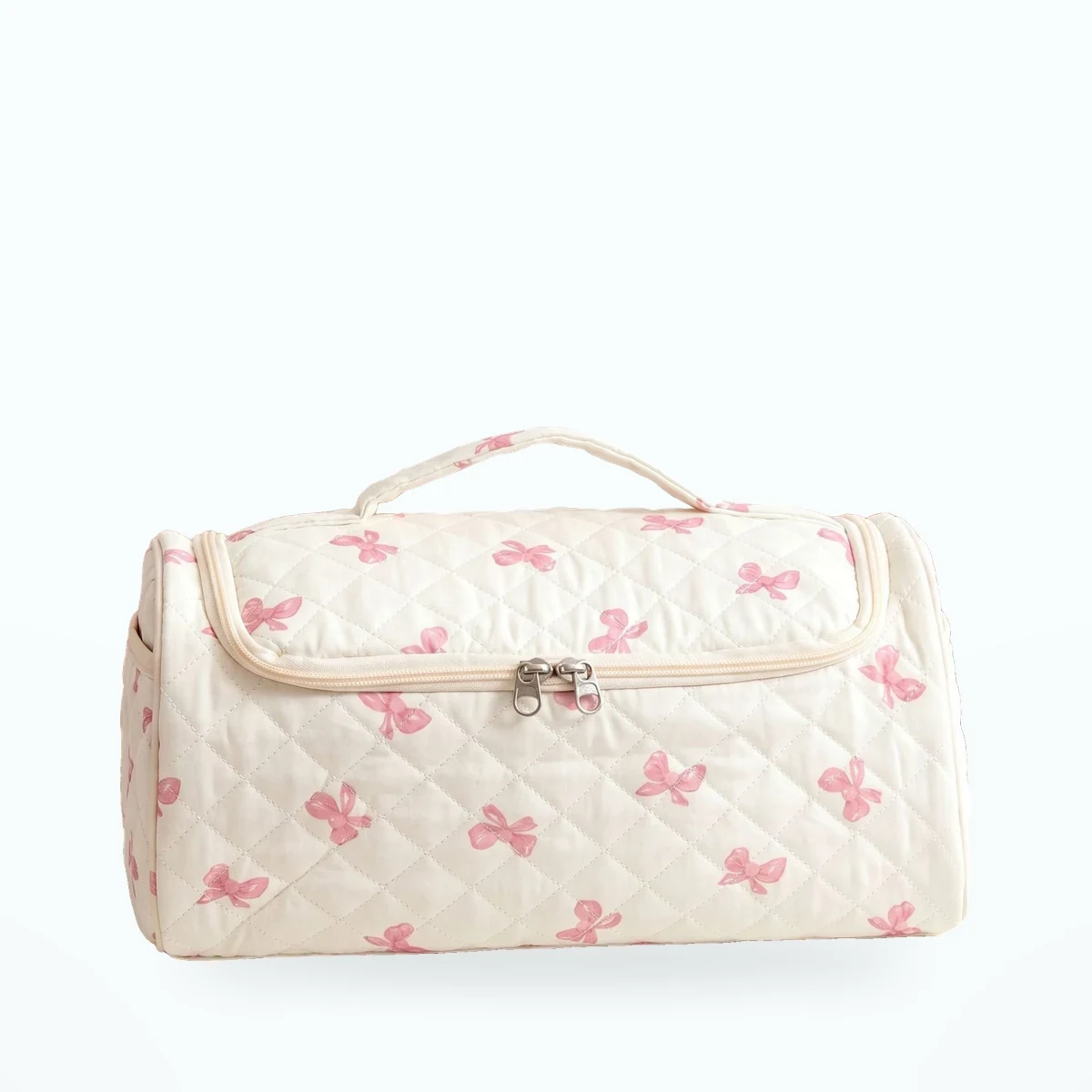 Trousse de toilette matelassée à suspendre – Nœuds roses 2