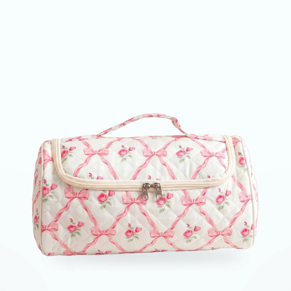 Trousse de toilette matelassée à suspendre – Nœuds roses 3